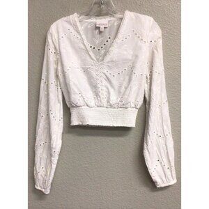 Shyanne Women's White Eyelet Lace Country Western Crop Top Blouse Size XS